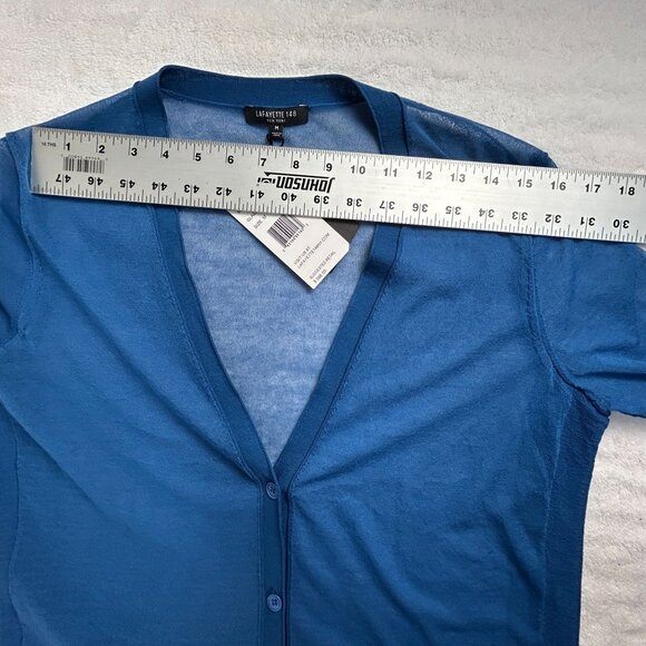 Lafayette 148 New York Womens Blue Sheer V-Neck Button Cardigan Sweater New $398 - Picture 6 of 8